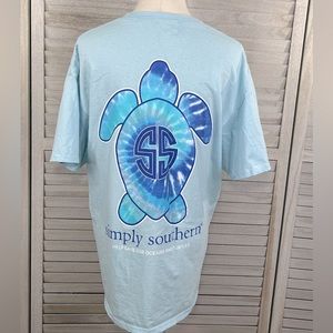 SIMPLY SOUTHERN Women's 100% Cotton Tee Light Blue w Turtle Graphic-Large